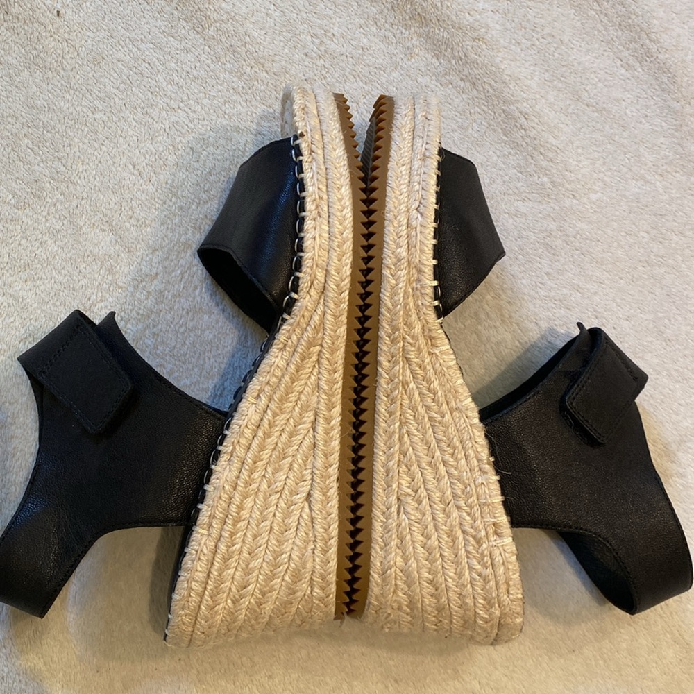 NWT Eileen Fisher Willow tumbled black leather wedge espadrille Sz 7.5 - Picture 7 of 12